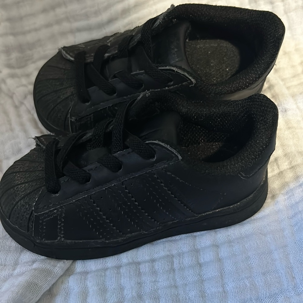 Kids black adidas sneakers size 5.5